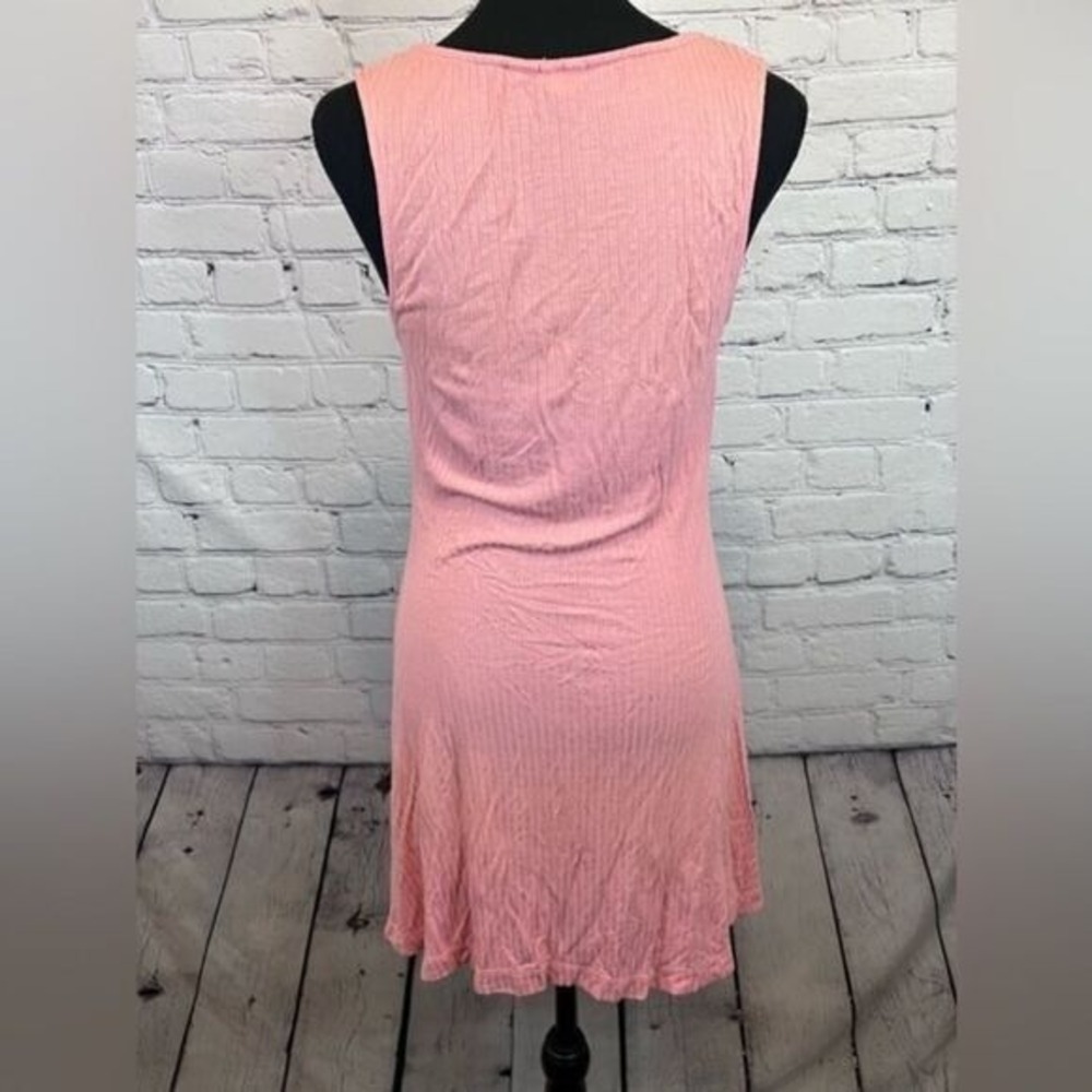 Roxy Pink Peach Dream Do Ribbed Wood Button Front Mini Dress V Neck small - Picture 2 of 8